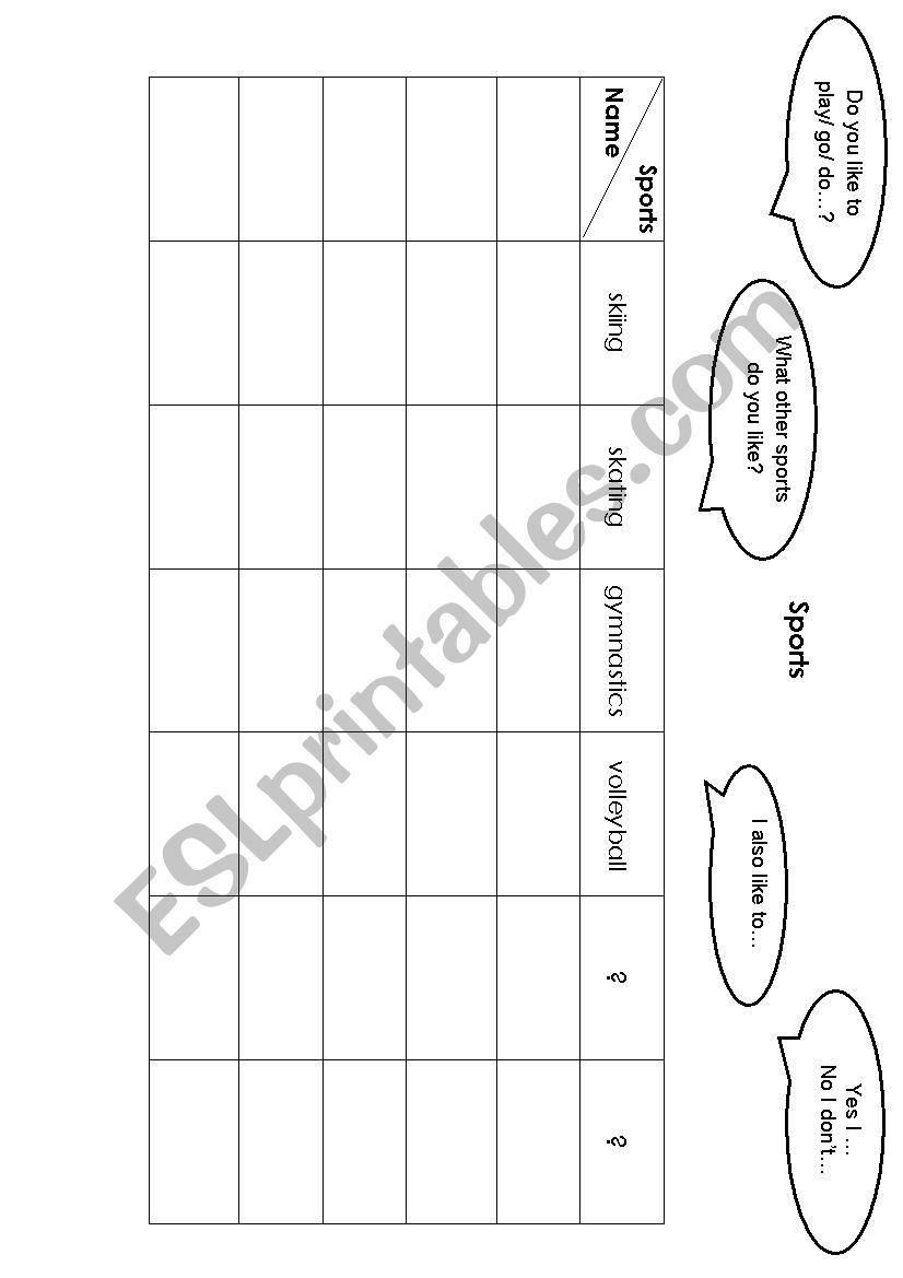 Survey sports worksheet