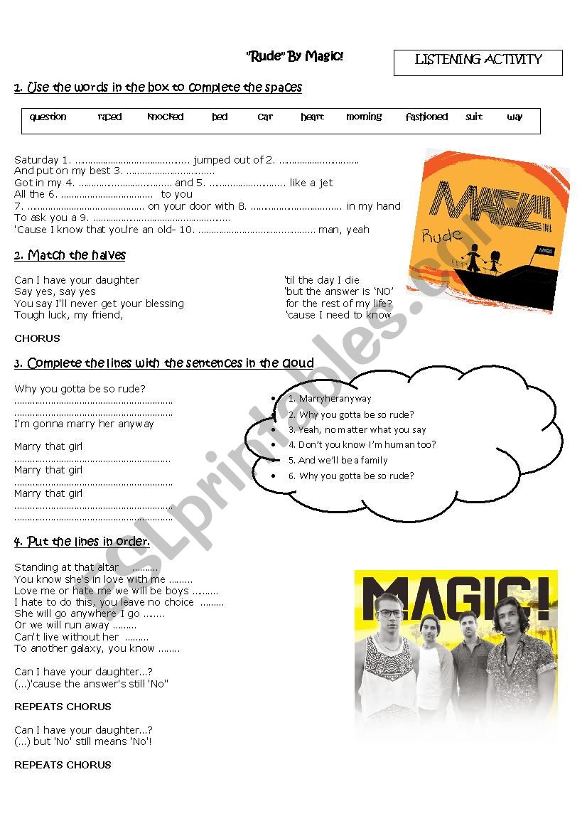 Rude Song Activity worksheet