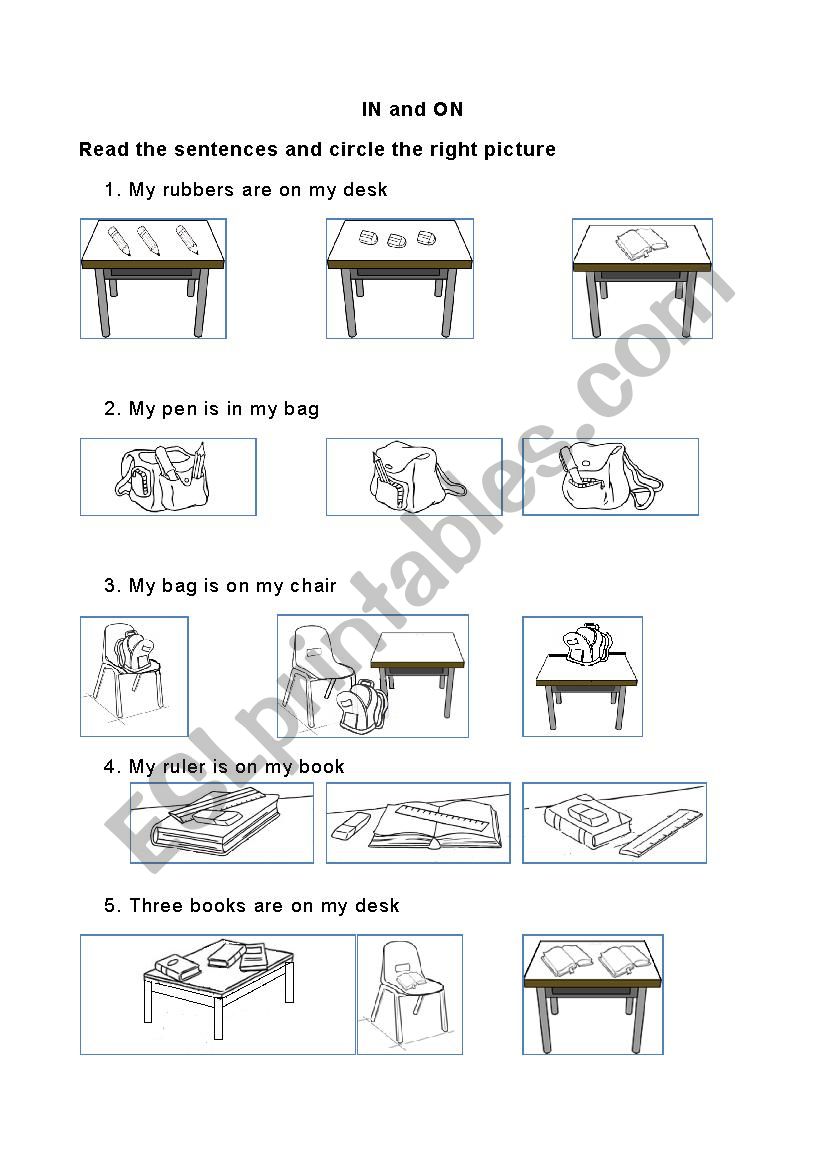 In and On worksheet