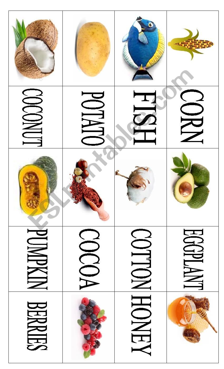 Food memory game worksheet