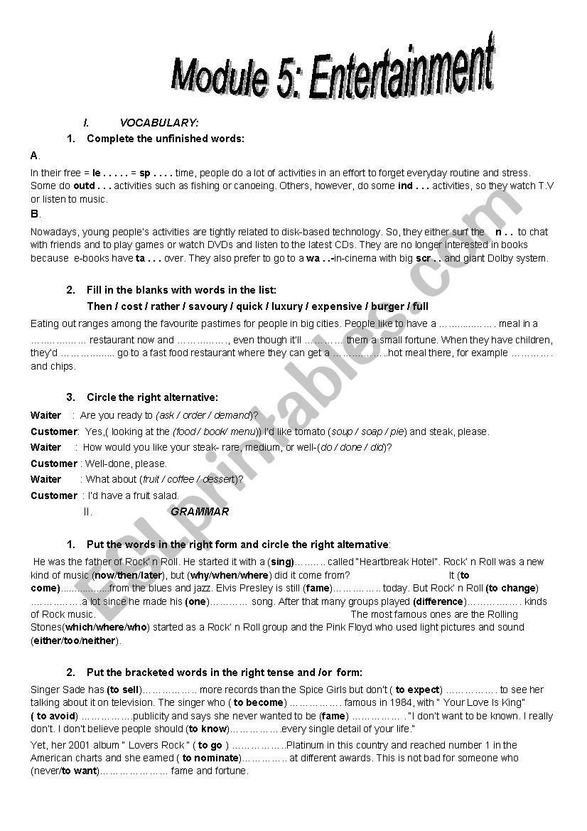 Module5:Entertainment.  Remedial Work