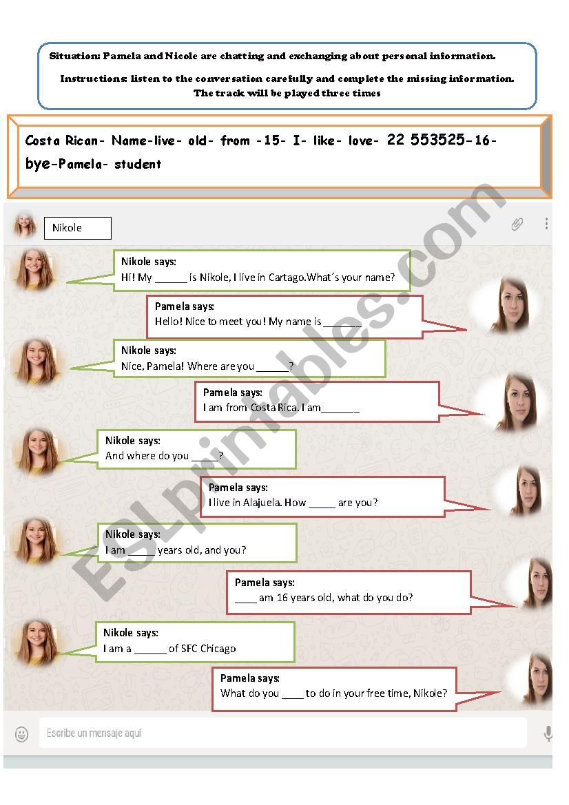 whatsapp conversation worksheet