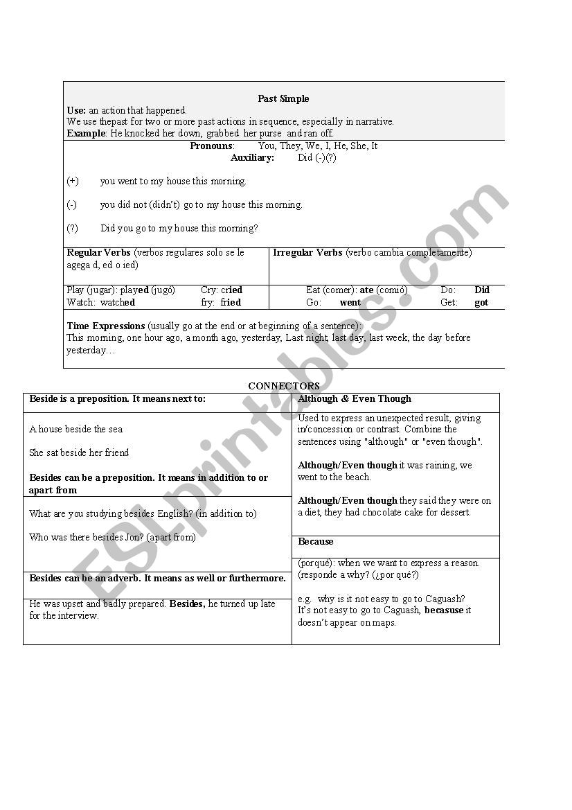 past simple and connectors worksheet