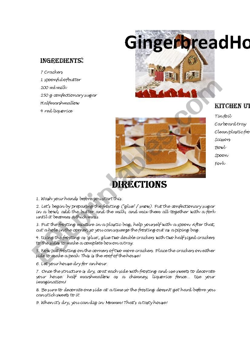Gingerbread HOuse worksheet