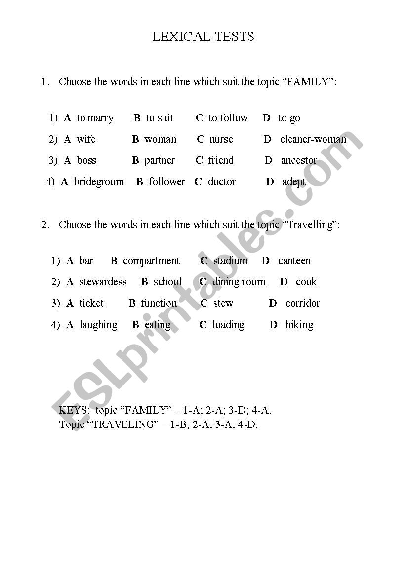 Lexical Tests to the topic 