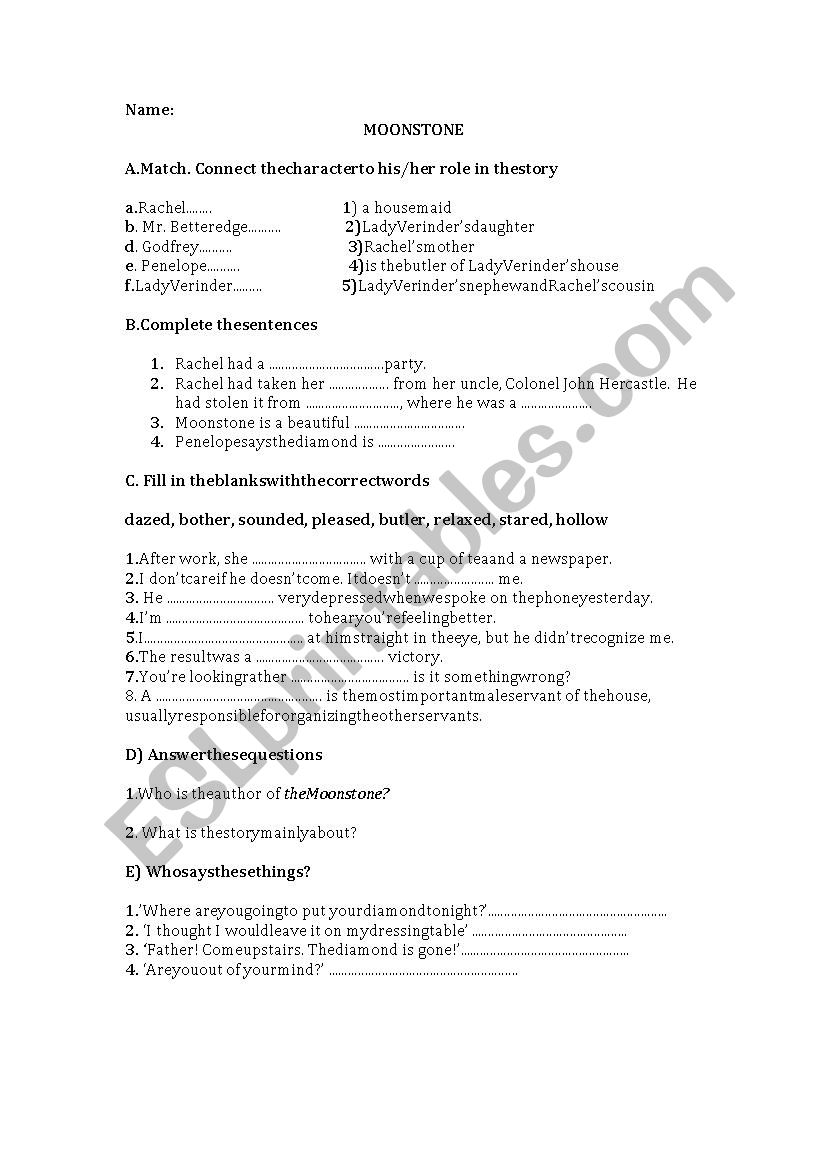 moonstone worksheet