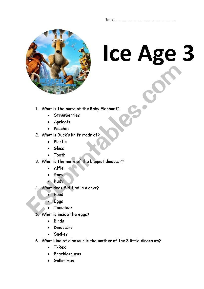 Ice Ace 3 exercise worksheet