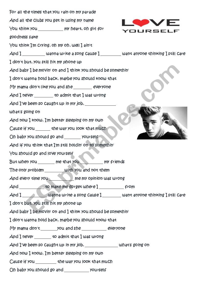 Love Yourself - Justin Bieber Listening Comprehension A1