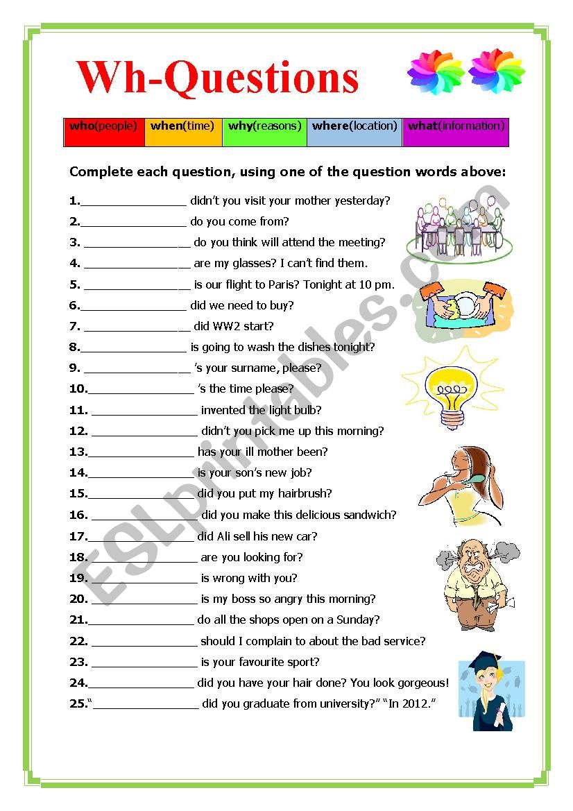 wh questions esl worksheet by elle81