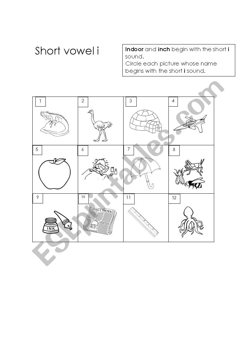 Begining short i sound worksheet