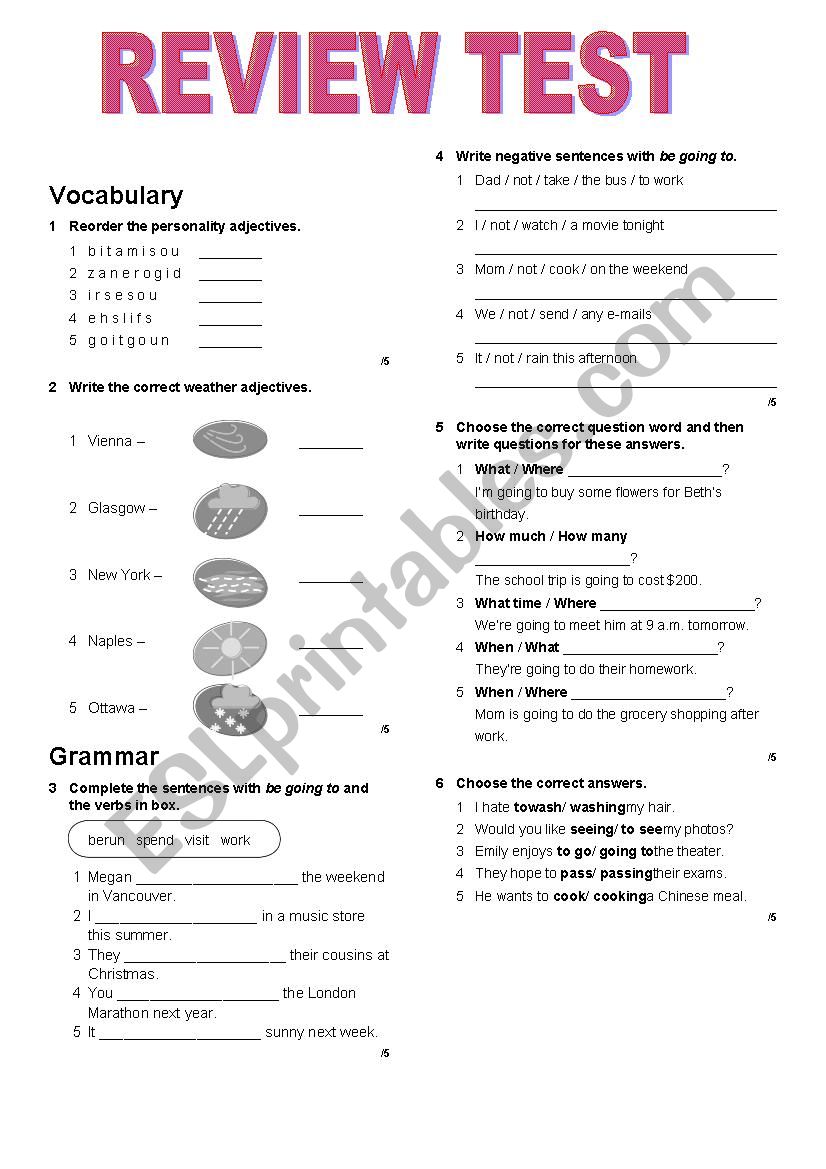 Brush up on will and going to worksheet