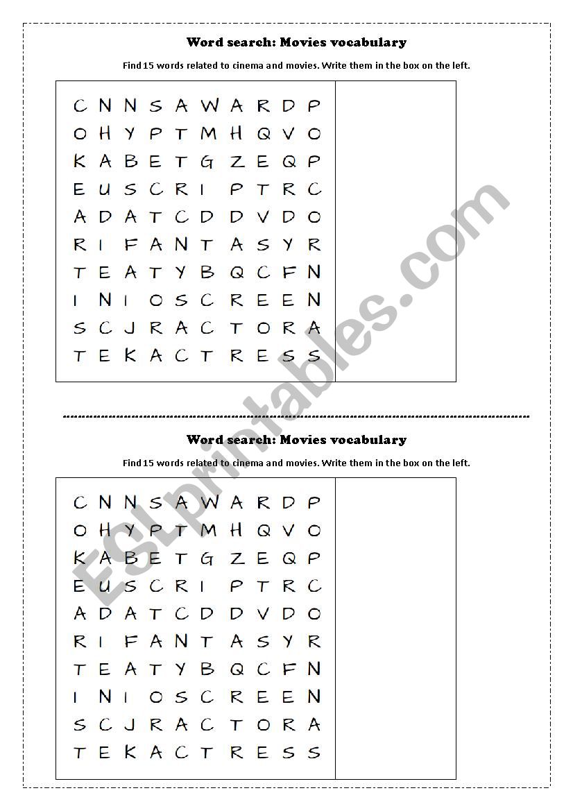 Cinema and film Vocabulary worksheet