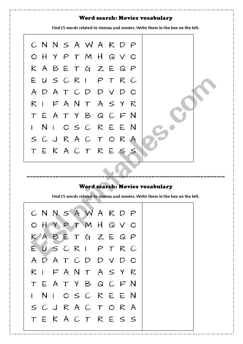 Cinema and film Vocabulary worksheet