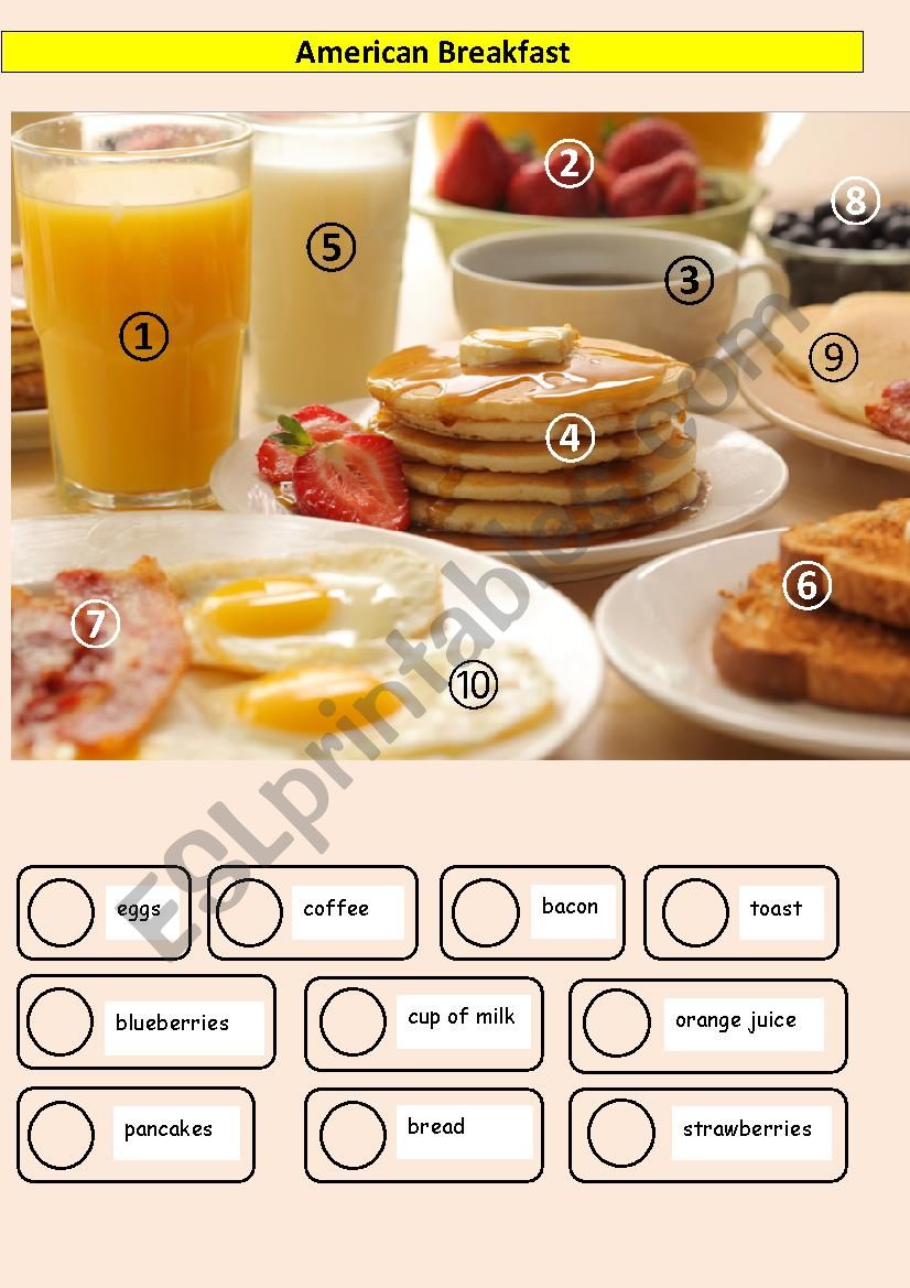American Breakfast - matching words