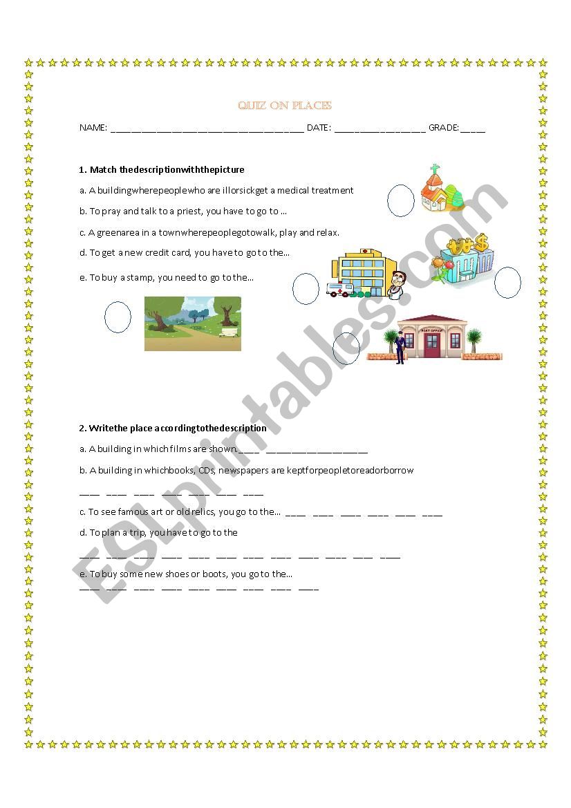 QUIZ ON PLACES worksheet