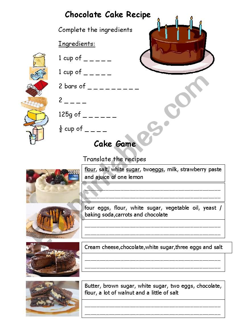 Chocolate Cake Recipe & Cake Game - Food Vocabulary