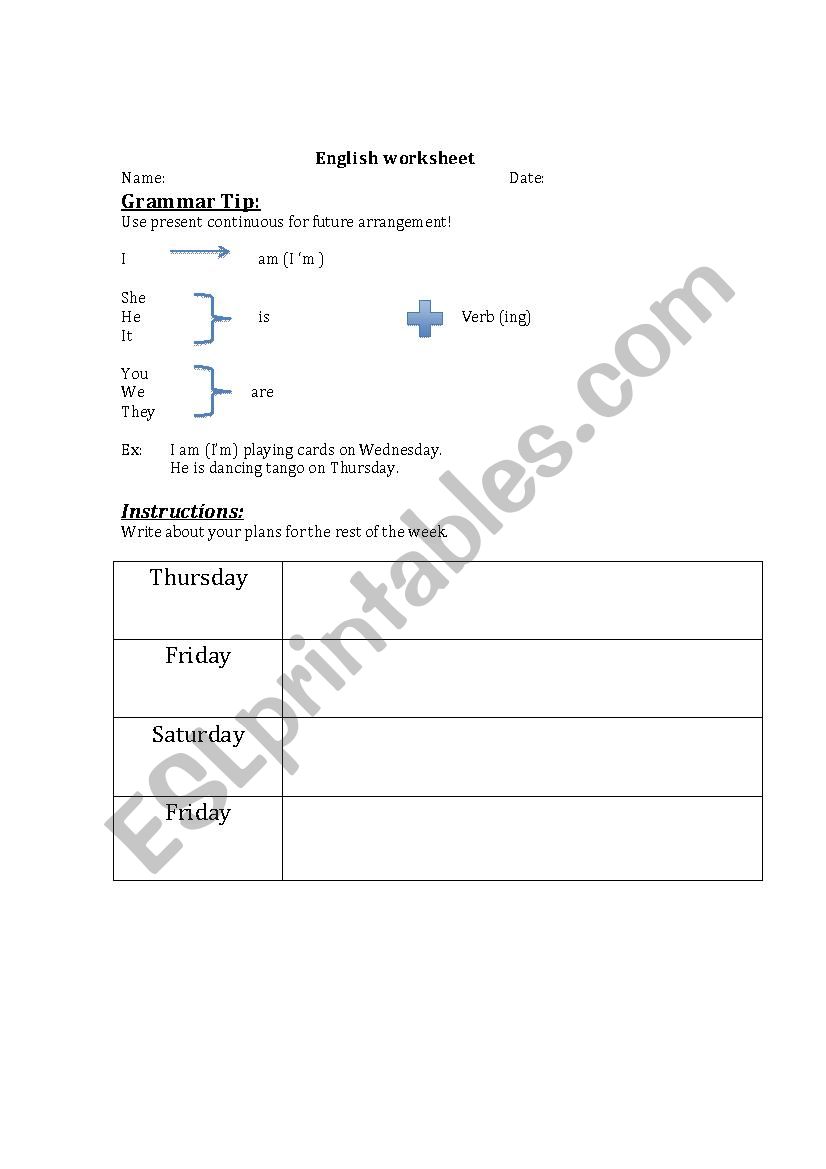 FUTURE PLANS worksheet