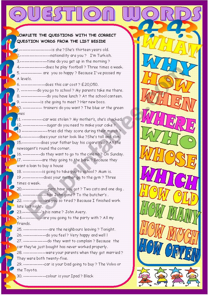 Question words : new practice worksheet