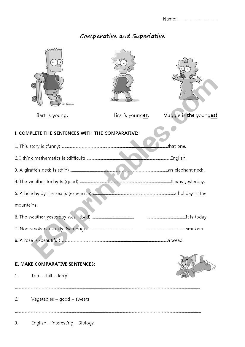 Comparative and Superlative worksheet