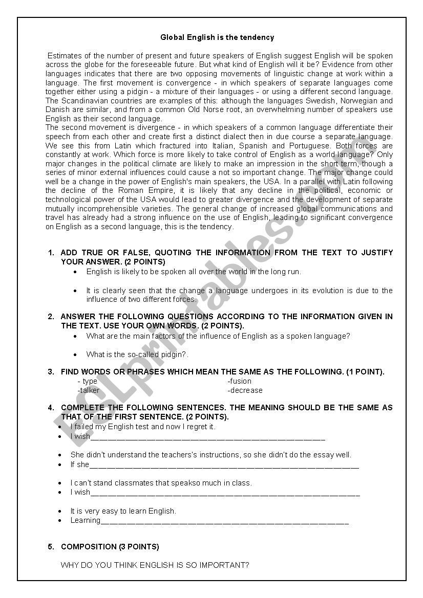 Englah as a language worksheet Englah as a language worksheet