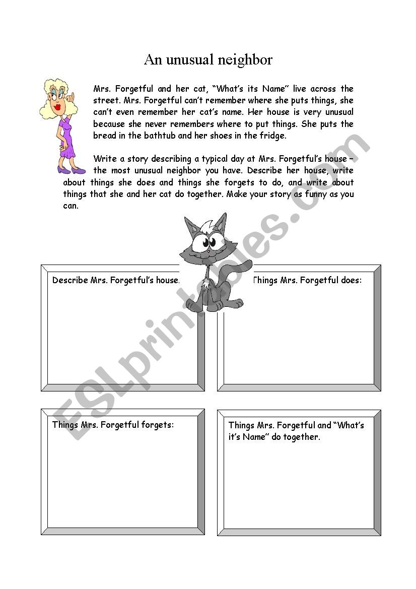 Writing - An unusual neighbor worksheet