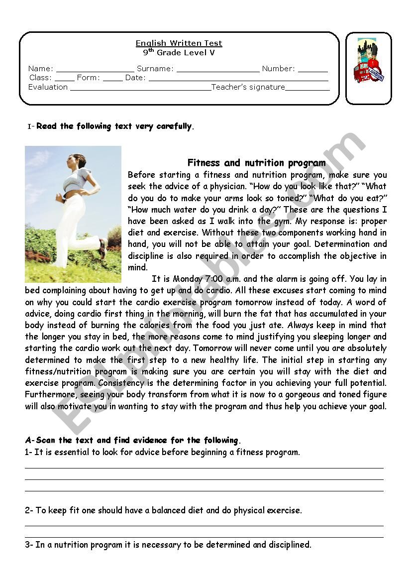 Fitness and nutrion worksheet