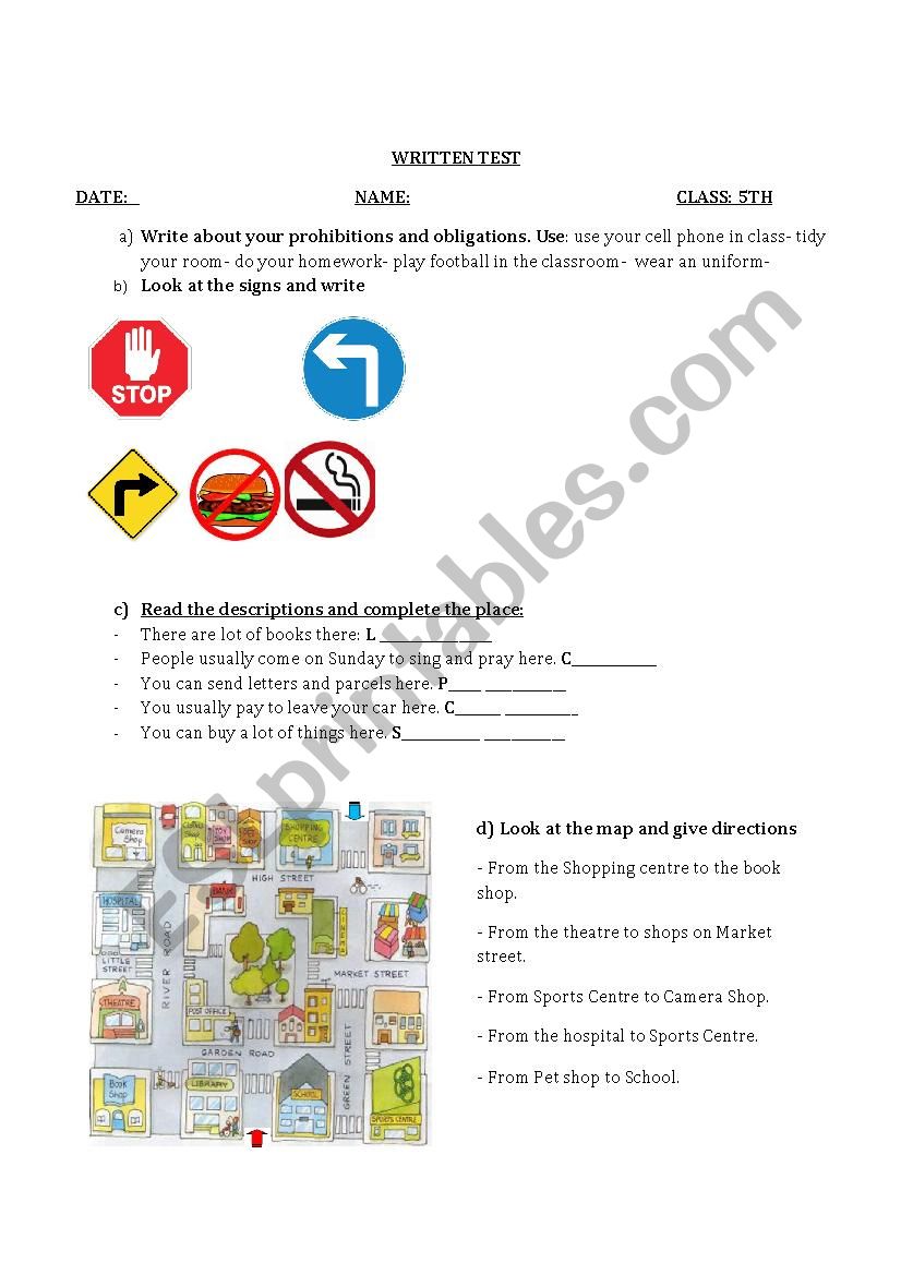 Giving directions worksheet