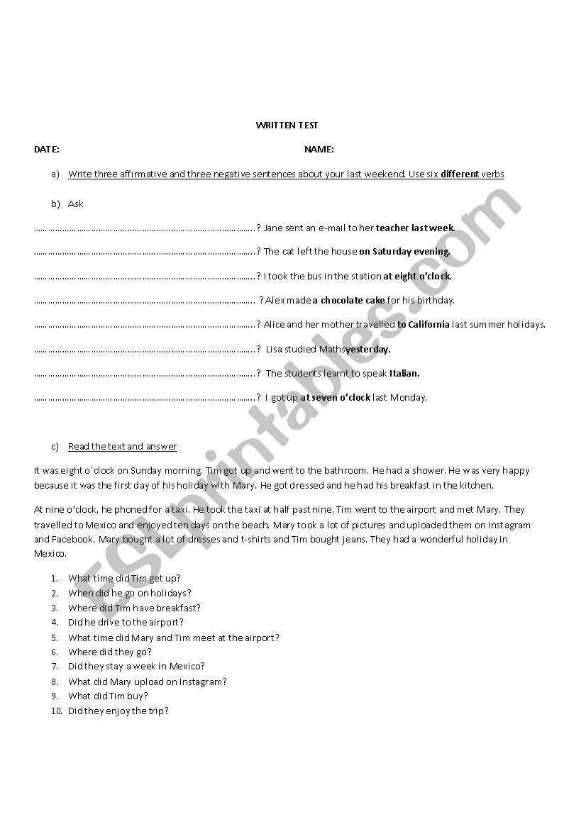 Simple Past worksheet