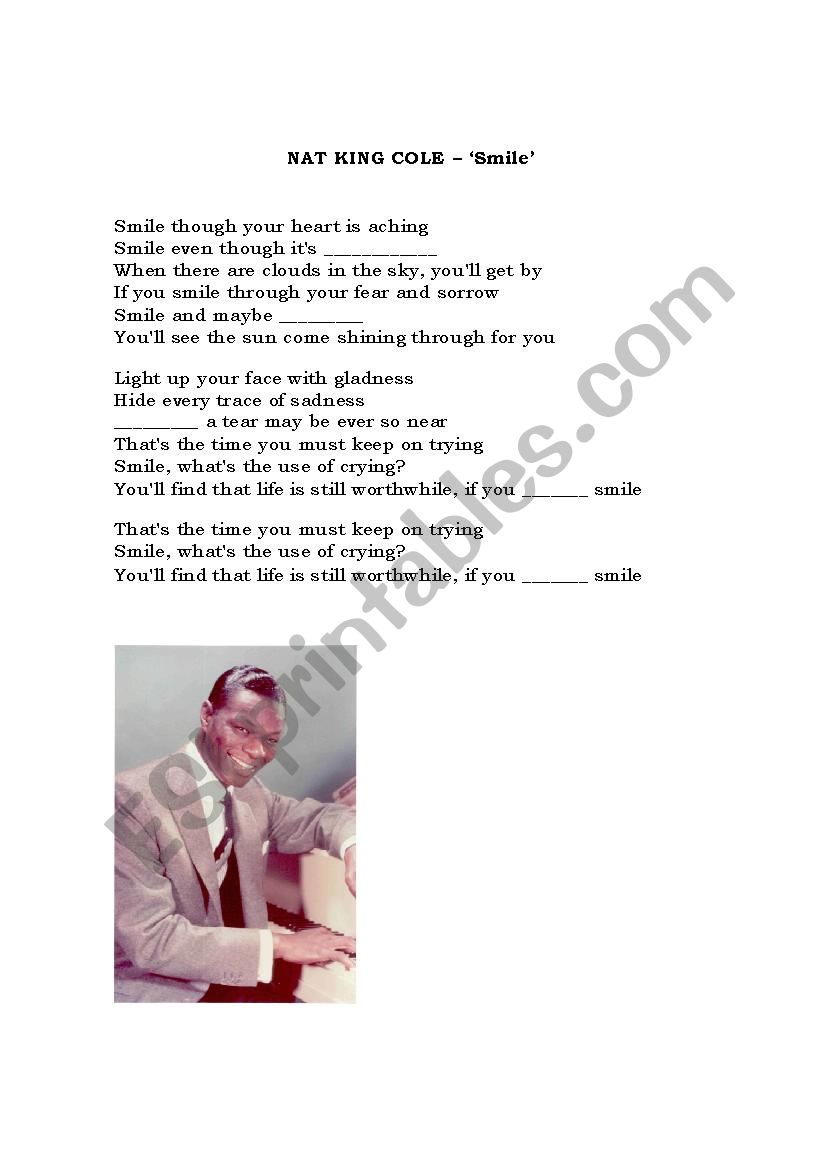 Nat King Cole: Smile worksheet