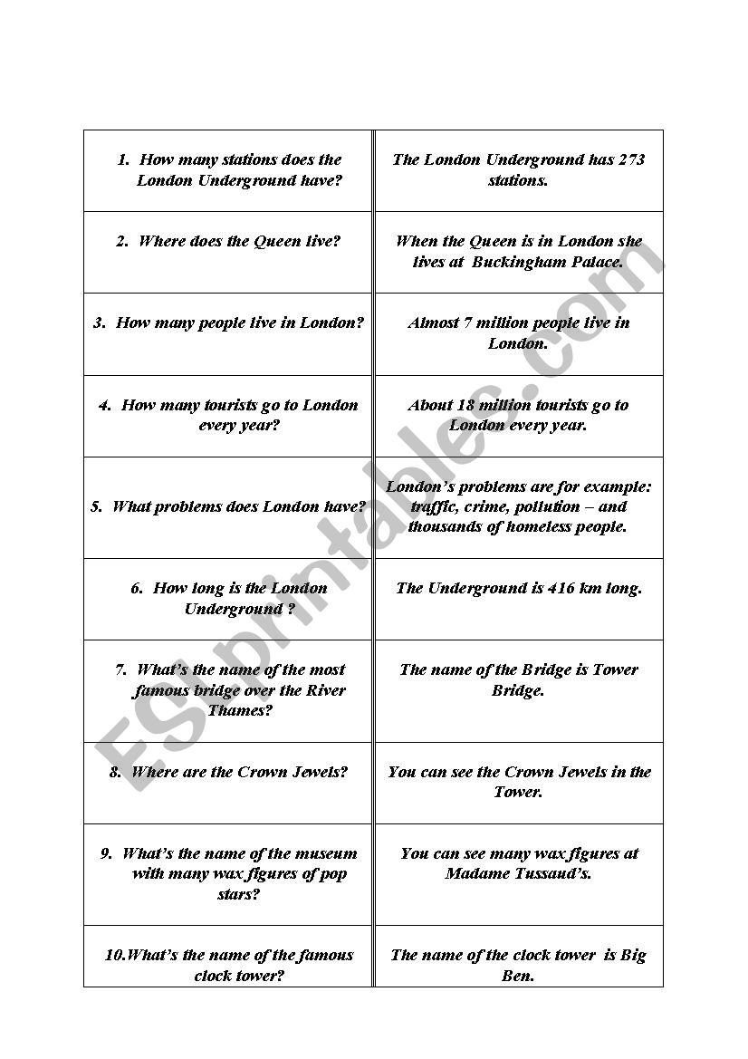 London Quiz  worksheet