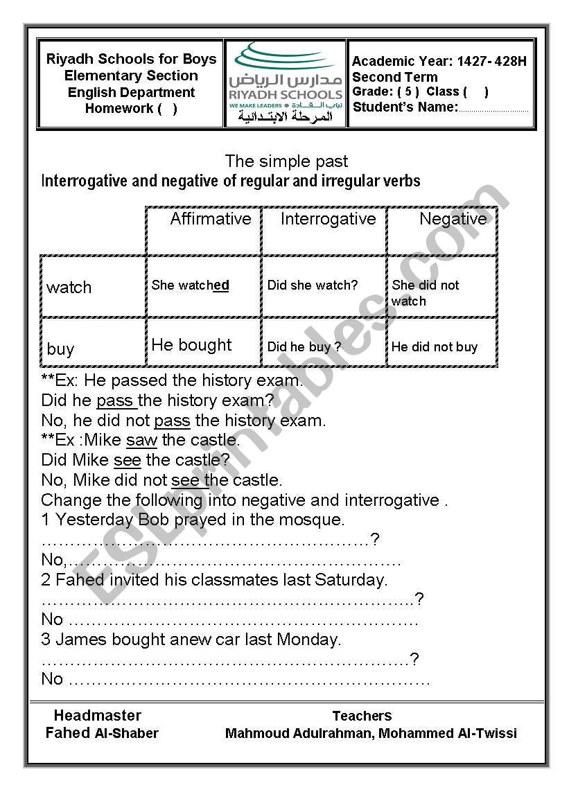 simple past worksheet