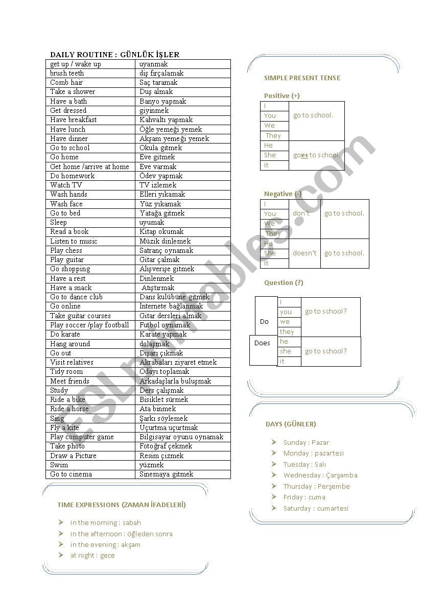 daily routine worksheet