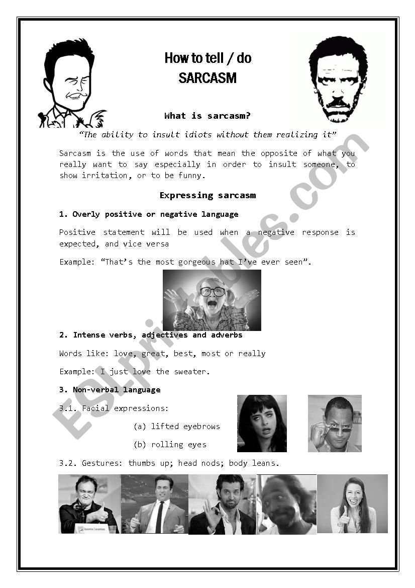 How to tell or do Sarcasm 5 pages + Tests + Key Conversation/Reading