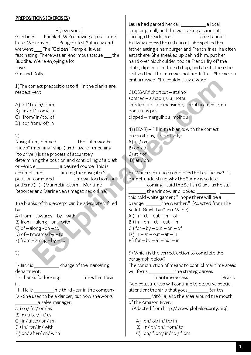 Prepositions worksheet