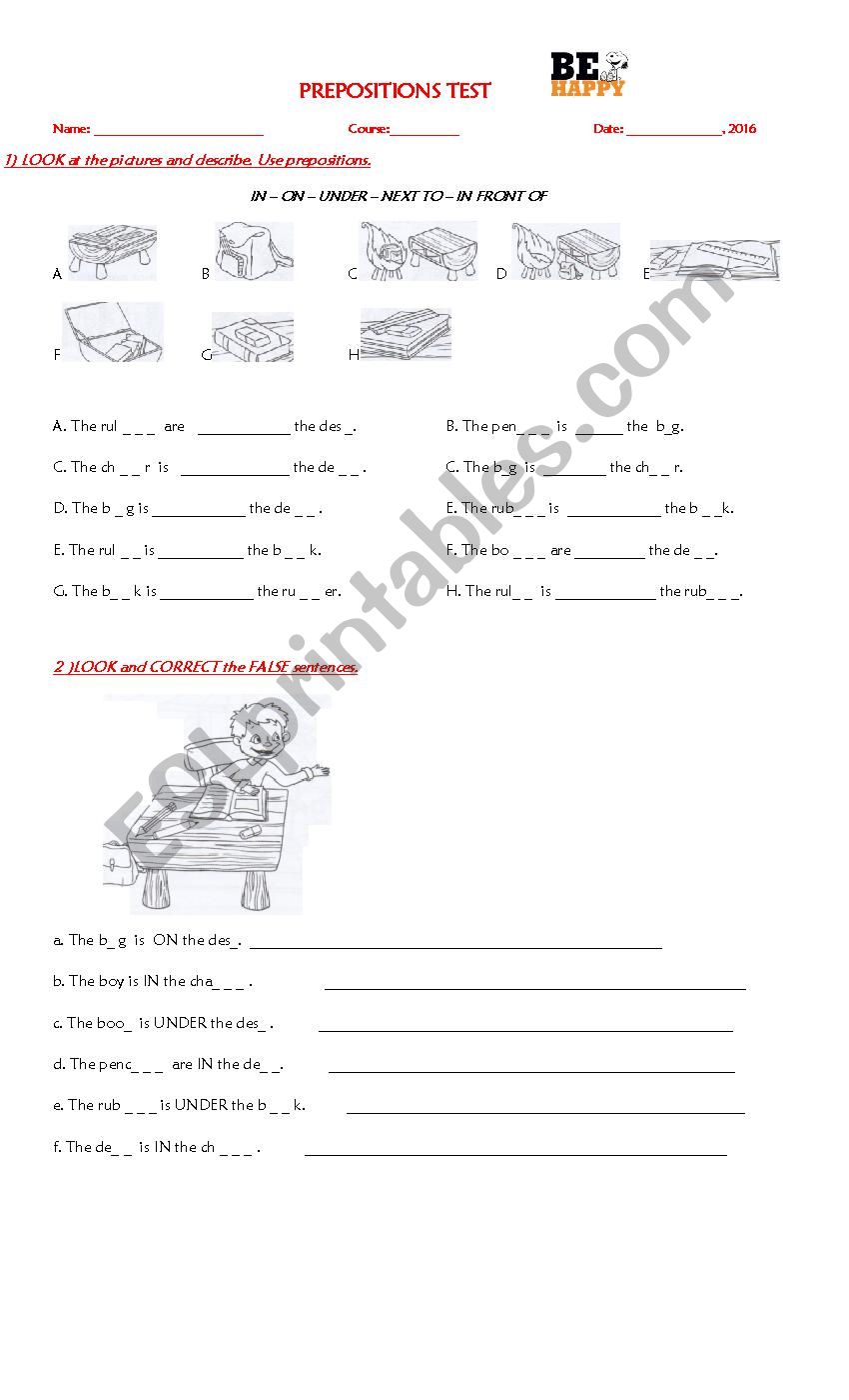 Prepositions worksheet worksheet