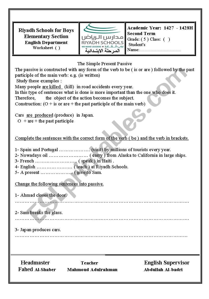 passive worksheet