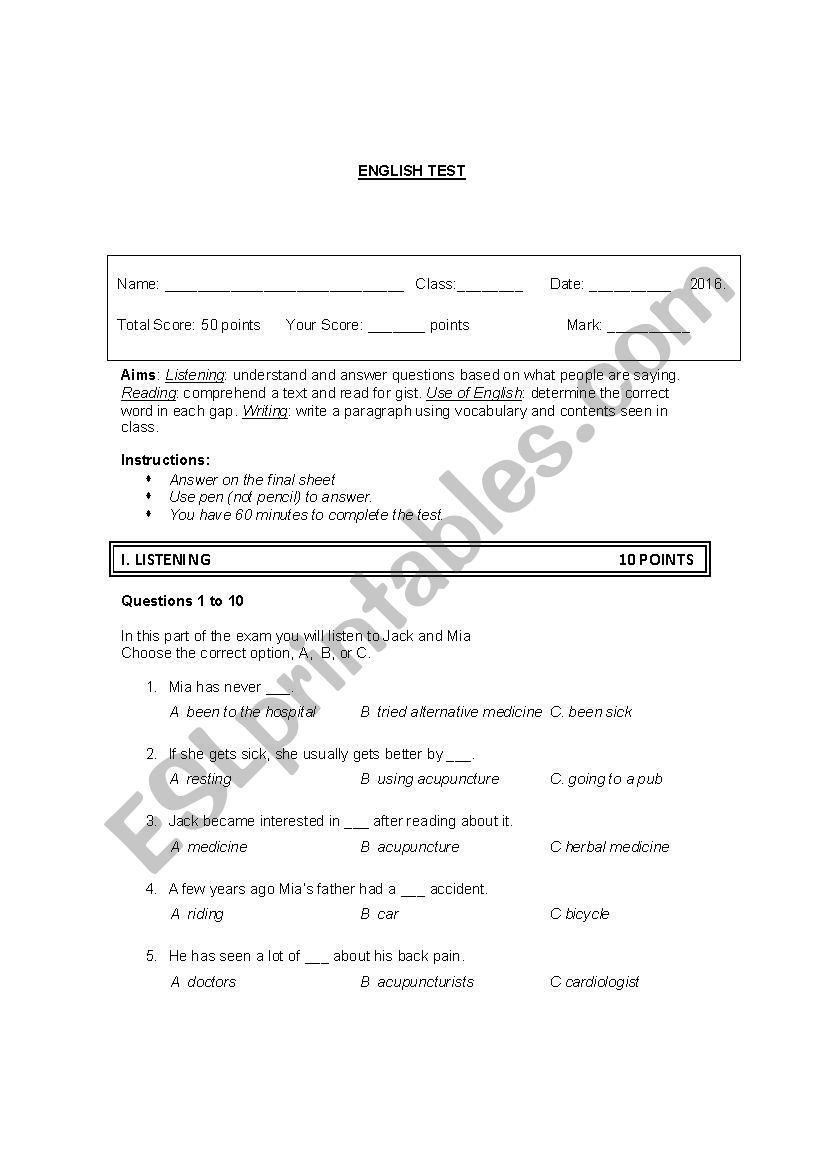 Test (Present simple, gerunds, to+ infinitive) PET/KET format