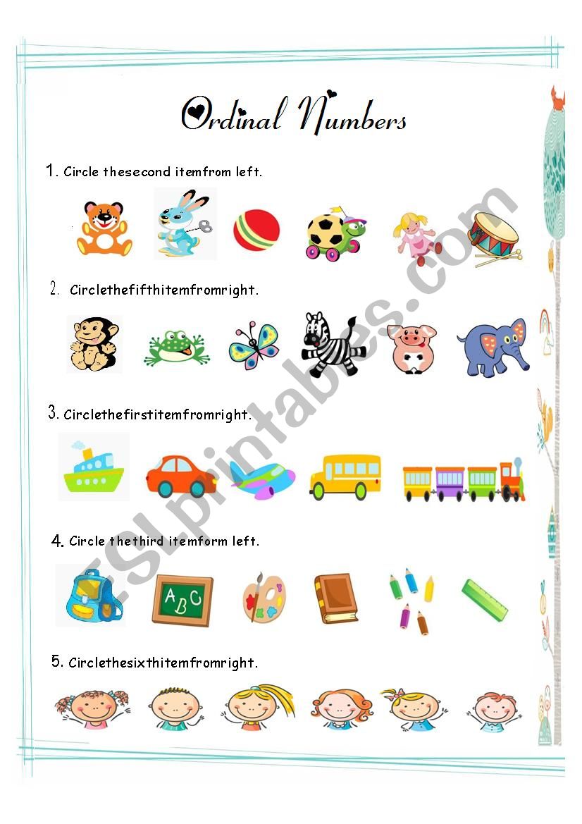 Ordinal numbers worksheet worksheet