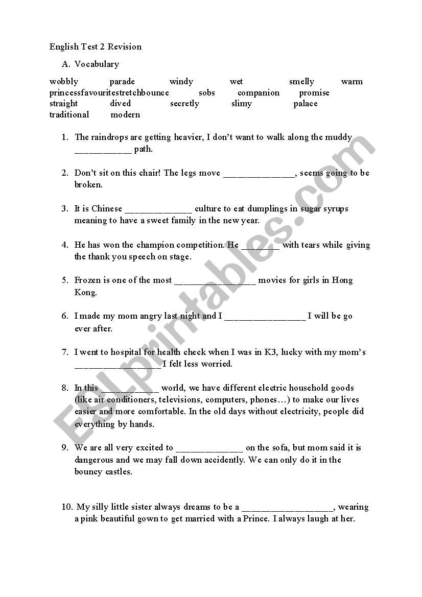 Primary 2 Grammar Test worksheet