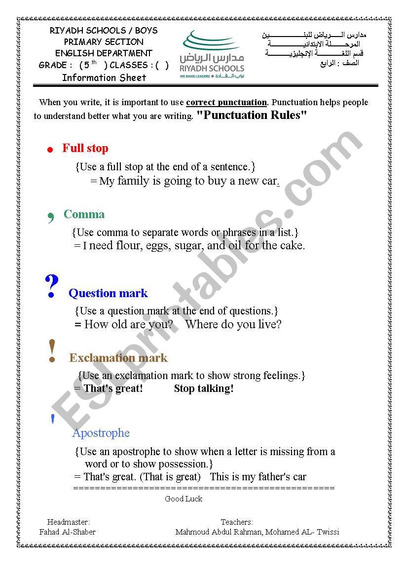 punctuation rules worksheet