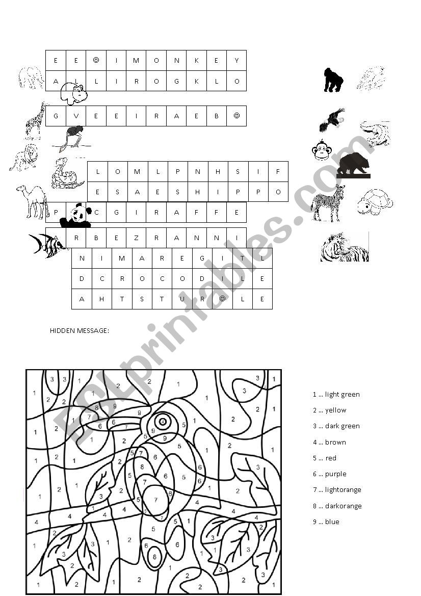 wordsearch animals worksheet