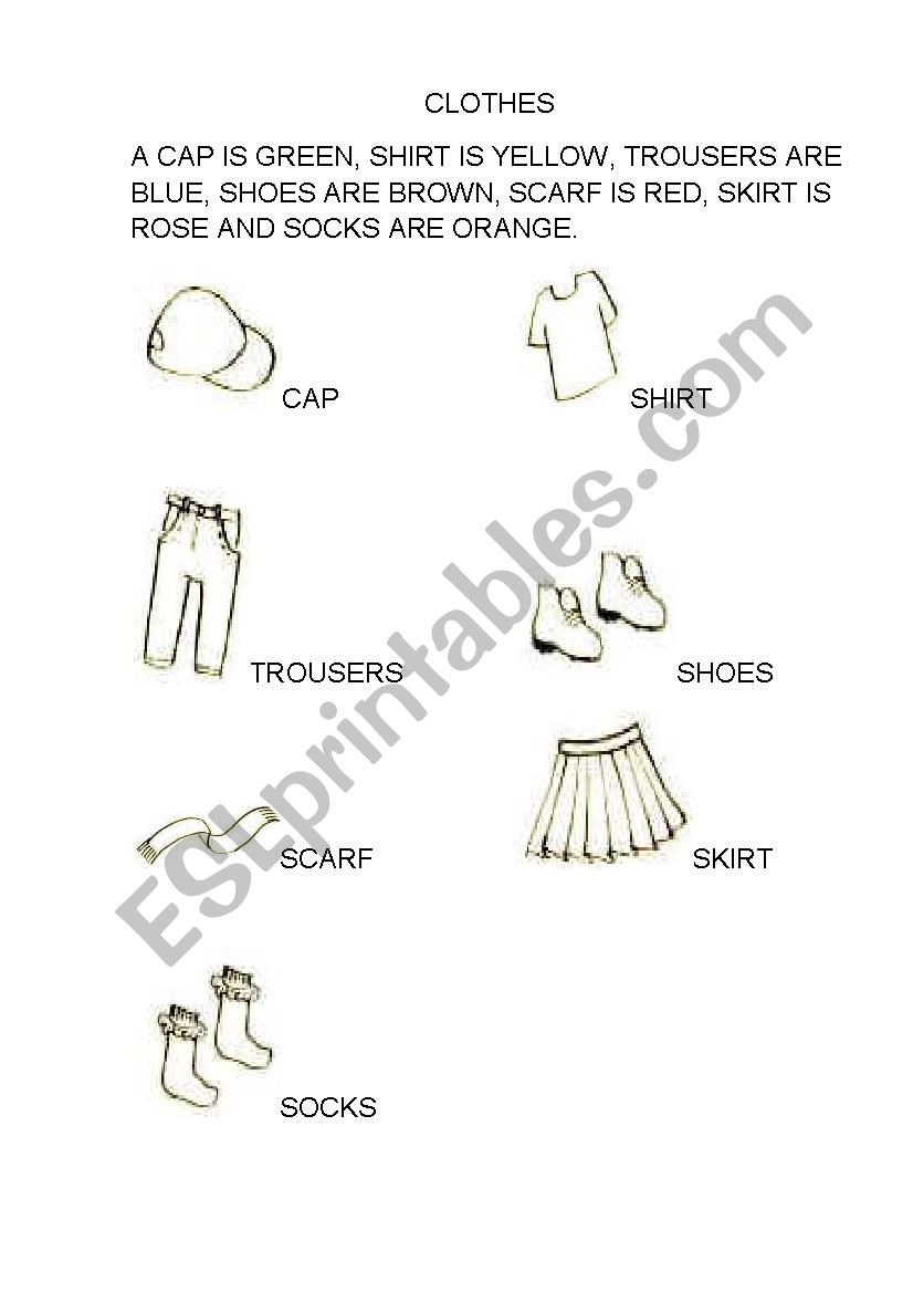 Color the clothes worksheet