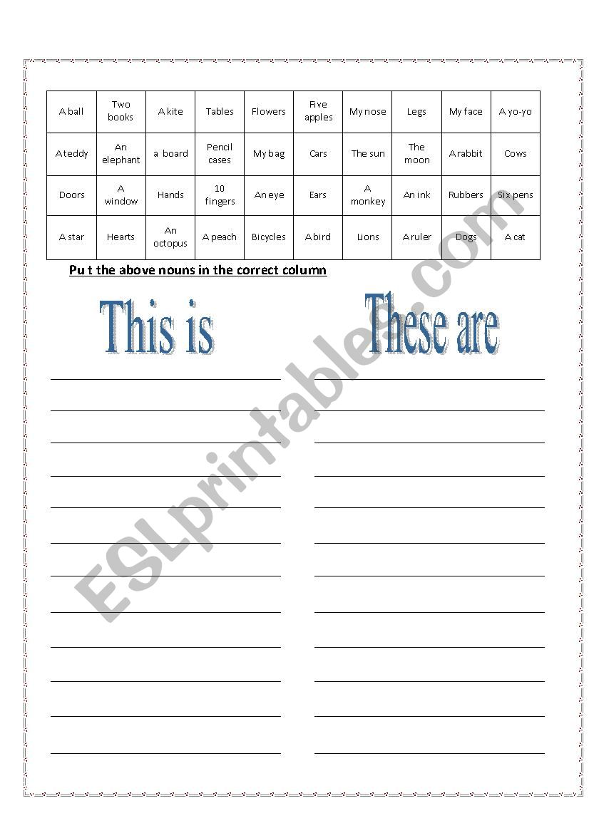 This is or These are worksheet