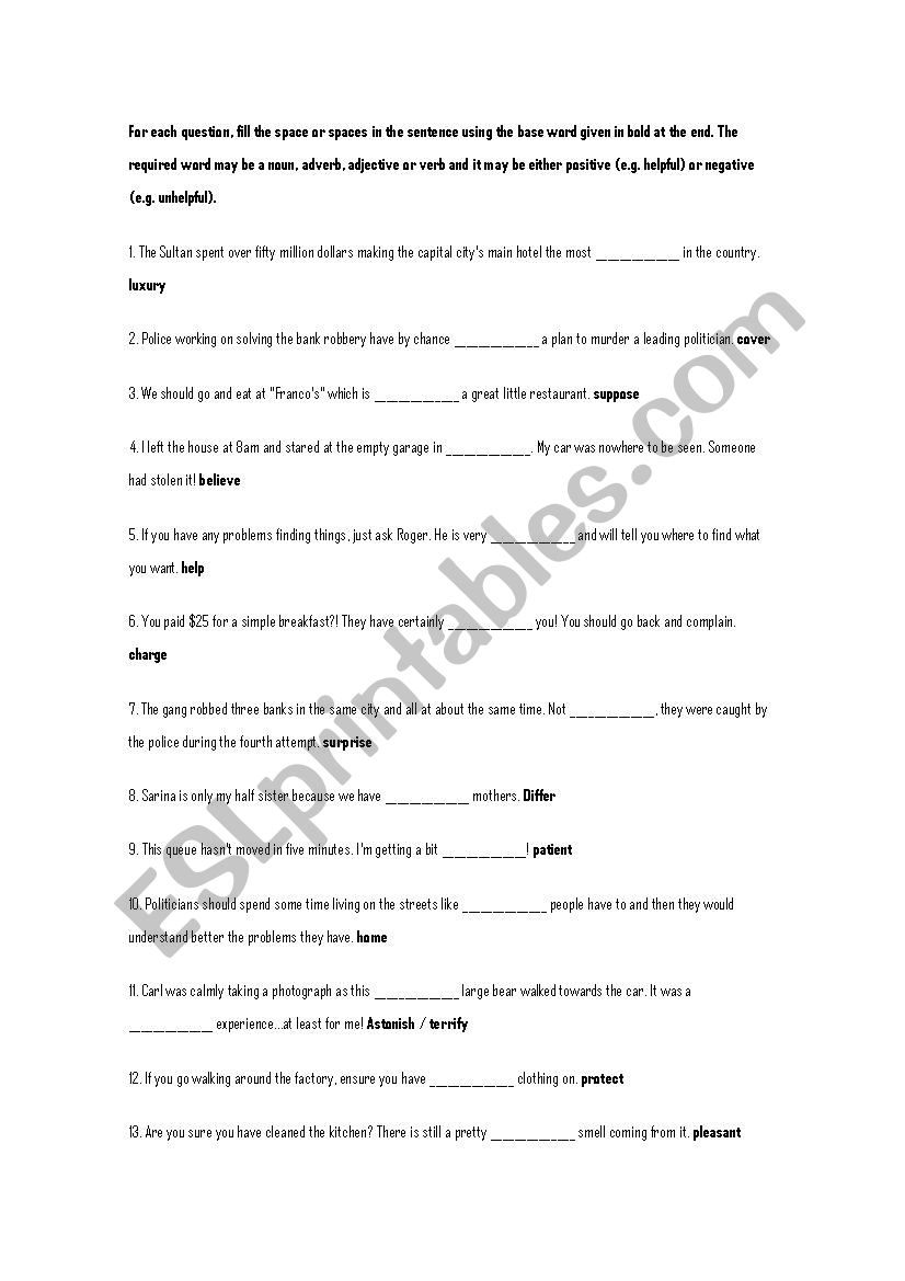 FIRST CERTIFICATE WORD FORMATION