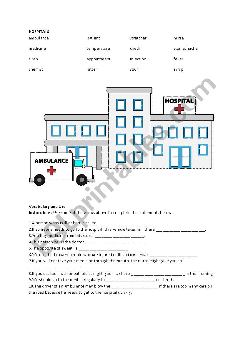 HOSPITAL AND MR BEAN worksheet