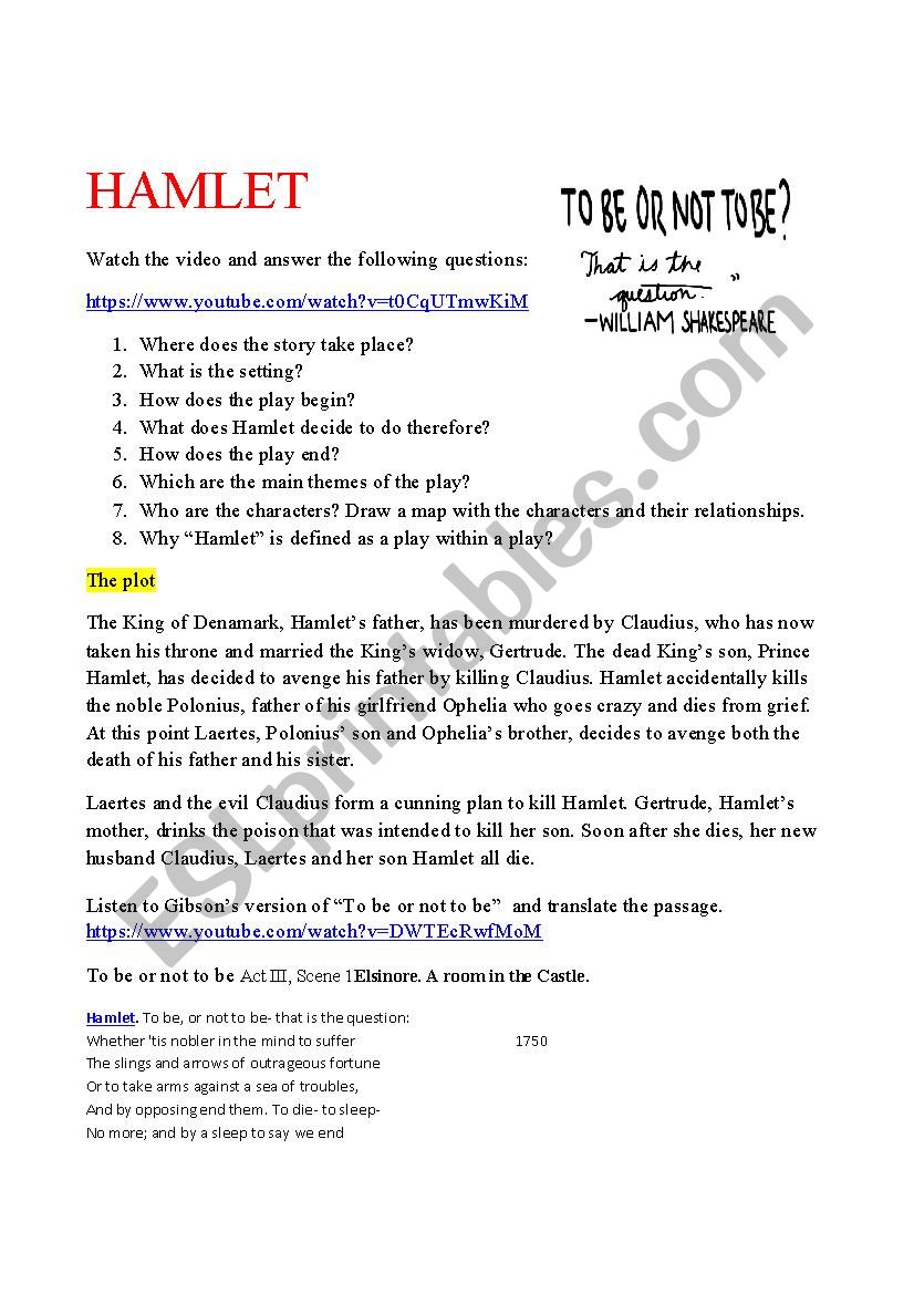 Hamlet worksheet