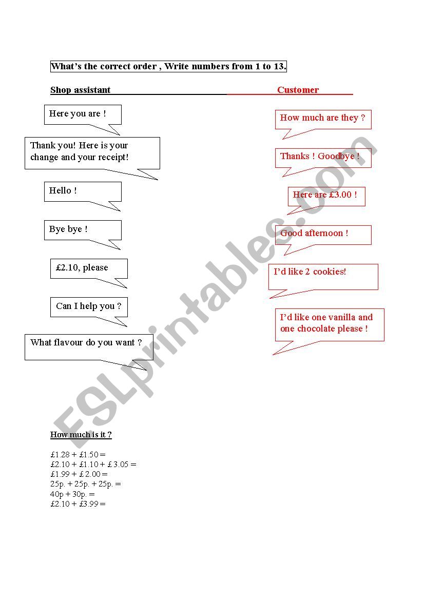 in a shop worksheet