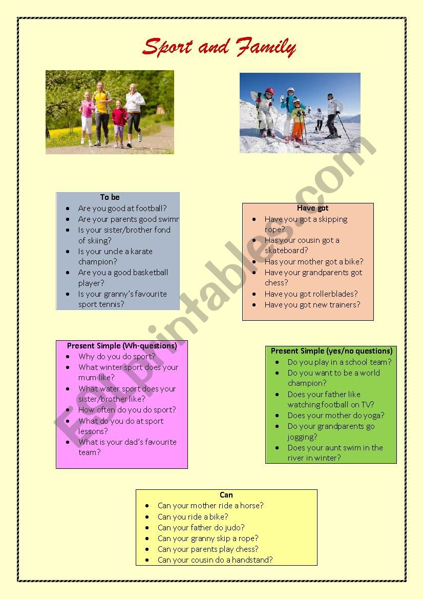 Sport and Family worksheet