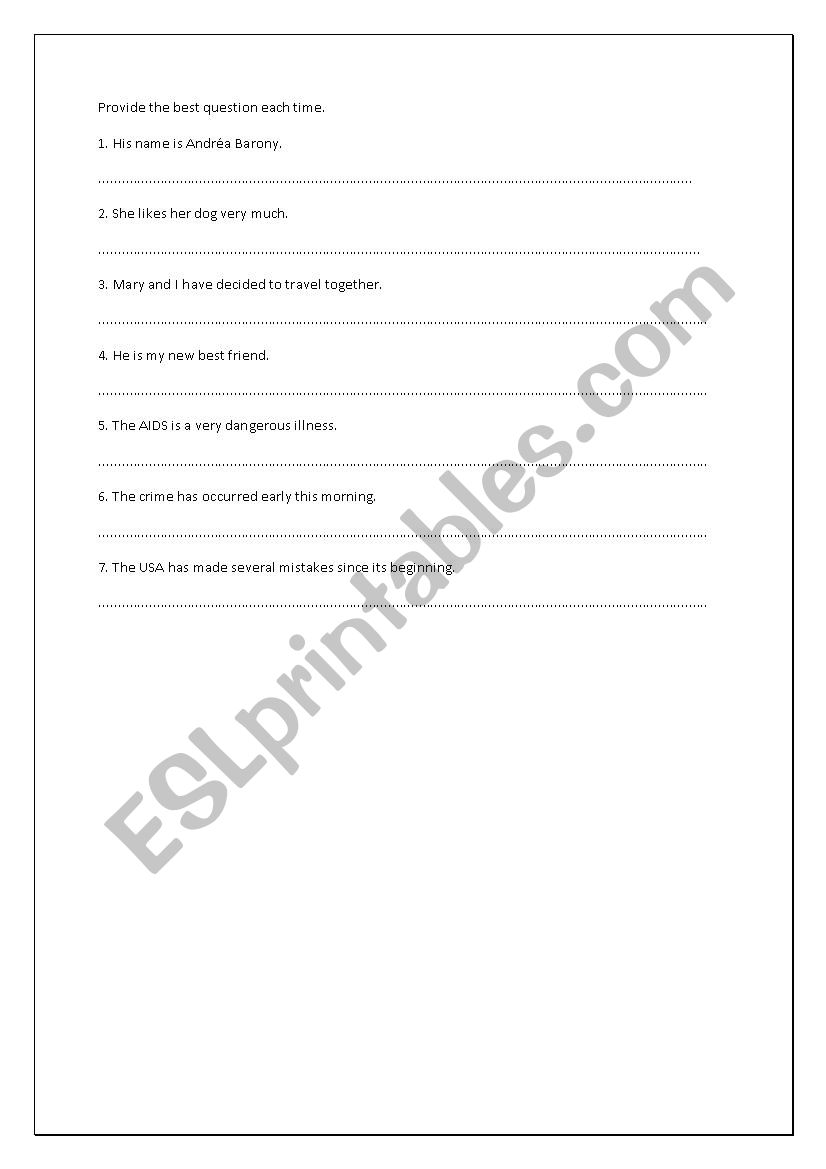Question form worksheet