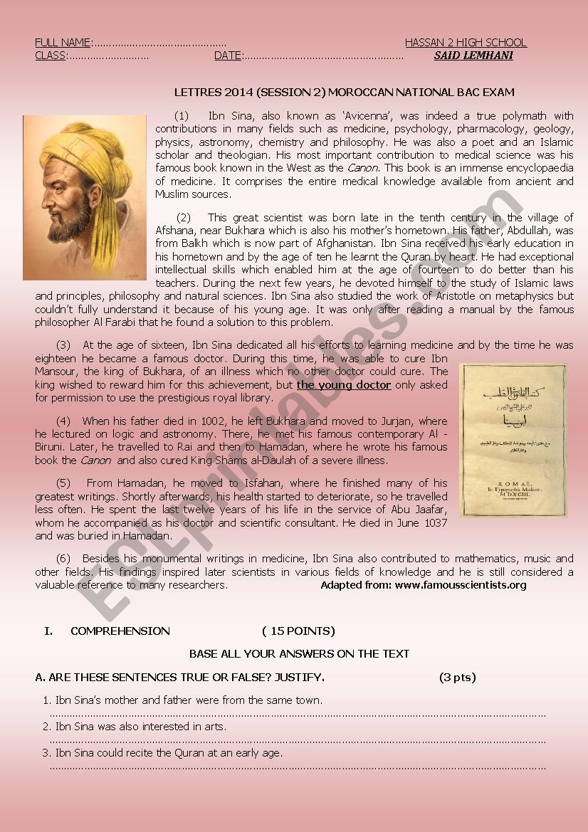 GLOBAL TEST Avicenna  worksheet